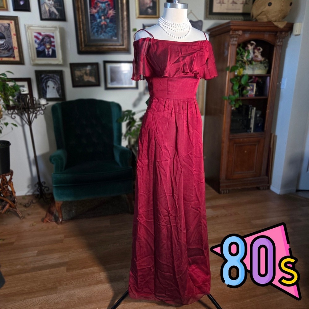 Vintage‎ 80s Yvonne La Fleur Red Maxi Dress Off Shoulder Formal Gown Maxi Dress